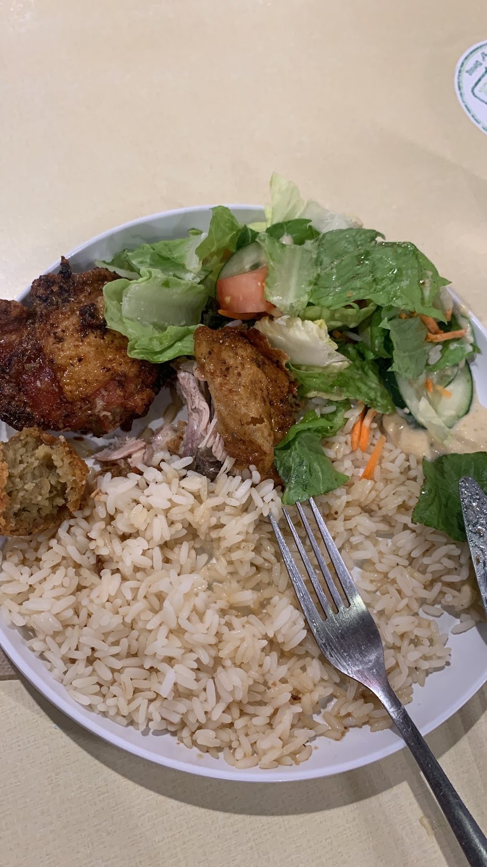 Fried Chicken Rice and Salad Platter